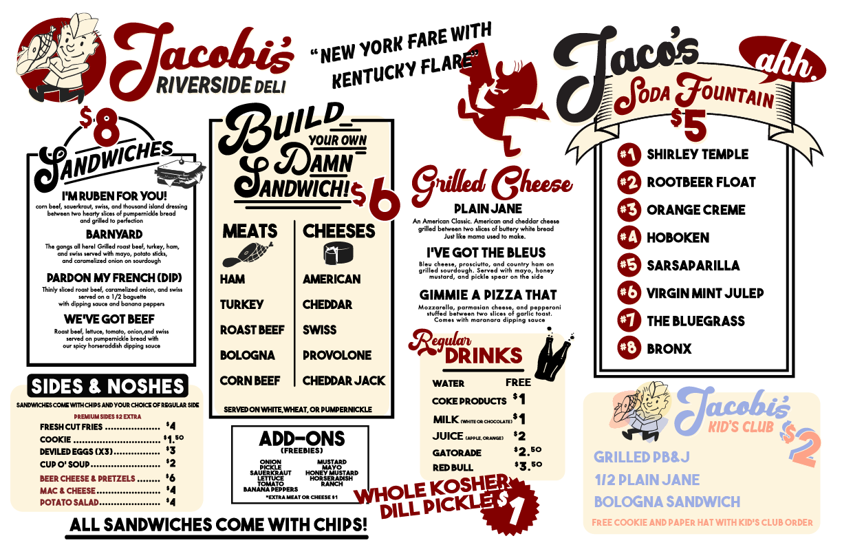 Jacobi's full menu board