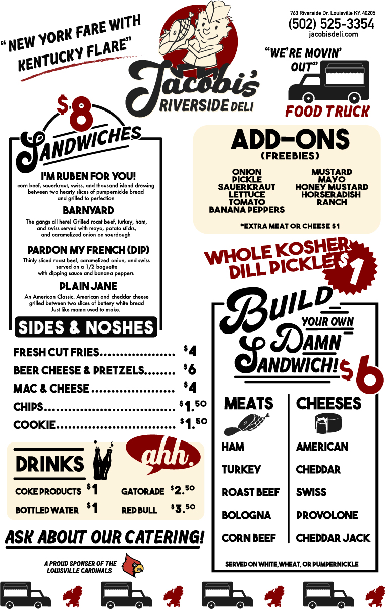 Jacobi's food truck menu board